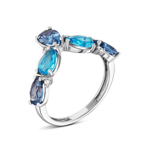 Серебряное кольцо с кварцем London blue и фианитами (1344/1р-QLBQS)