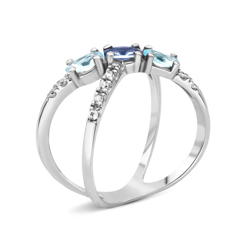 Серебряное кольцо с кварцем и фианитами (1398/1р-QLBQS)