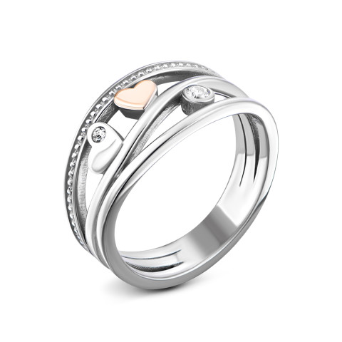 Серебряное кольцо с позолотой и фианитами (1466)