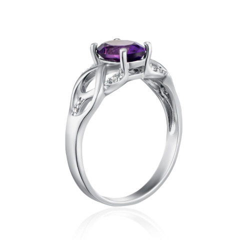Серебряное кольцо с аметистом и фианитами 1466/1р-AMET