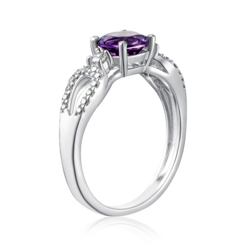Серебряное кольцо с аметистом и фианитами 1475/1р-AMET