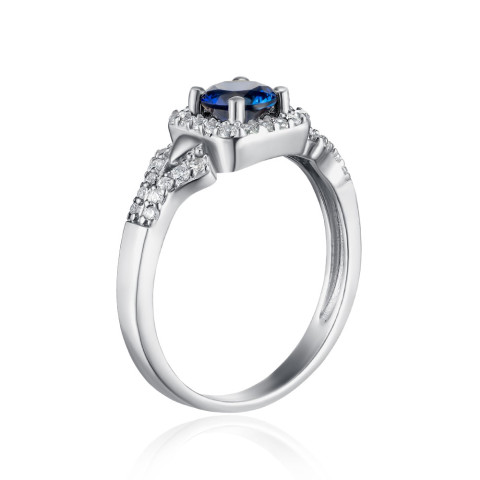 Серебряное кольцо с сапфиром и фианитами 1533/1р-HSPH