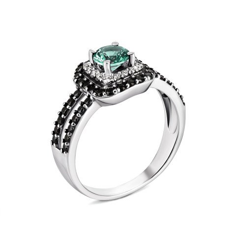 Серебряное кольцо с зеленым кварцем и фианитами (1546чб/1р-QGR)