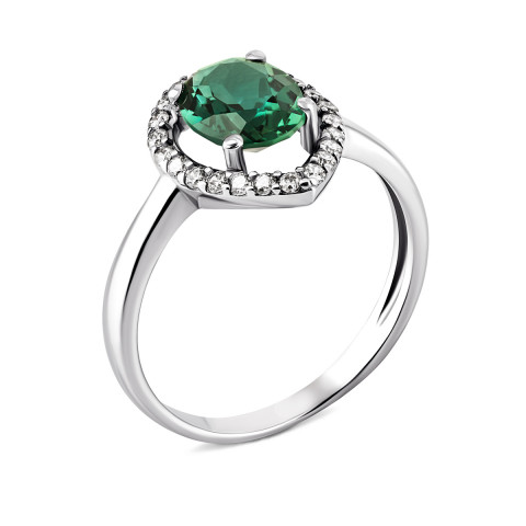 Серебряное кольцо с зеленым кварцем и фианитами (1557/1р-QGR)
