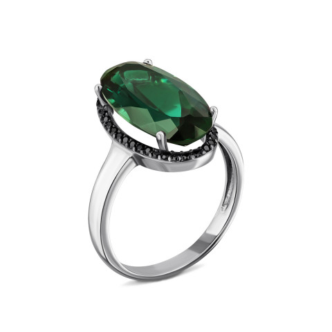 Серебряное кольцо с зеленым кварцем и фианитами (1560ч/1р-QGR)