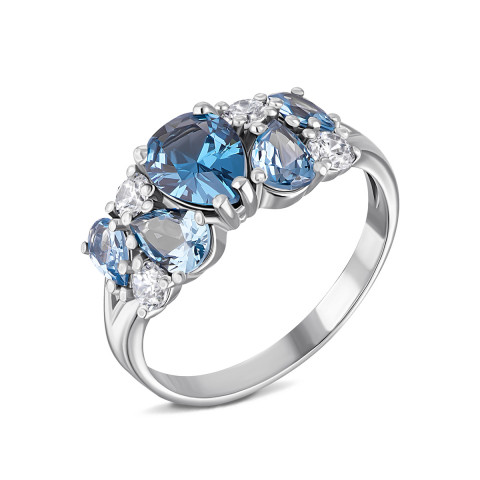 Серебряное кольцо с фианитами и кварцем London Blue (1650/1р-QLB)