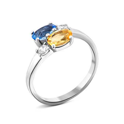 Кольцо с цитрином, кварцем Tanzanite и фианитами (1662/1р-QTANCIT)