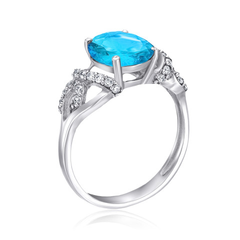 Серебряное кольцо с голубым кварцем и фианитами 1945/9р-QSWB