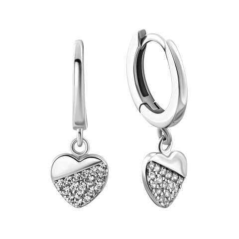 Серебряные серьги-подвески Сердце с фианитами (1EA104000)