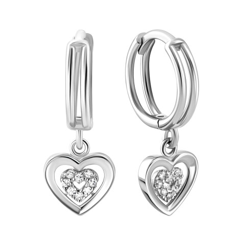 Серебряные серьги-подвески Сердце с фианитами (1EA104025)