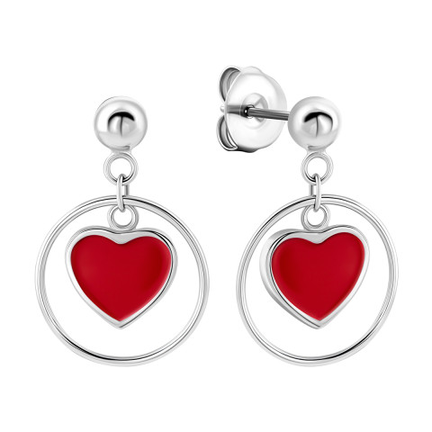 Серебряные серьги-подвески Сердце с эмалью (1EA98844)