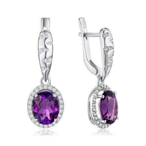 Серебряные серьги с аметистом и фианитами 2098/1р-AMET
