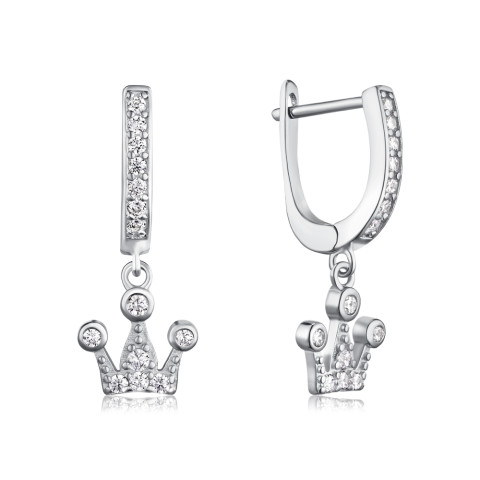 Серебряные серьги-подвески Корона c фианитами  2E27332-E/12/1