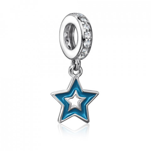 Серебряная бусина шарм «Звезда» с эмалью и фианитами. (35163/12/1/1692)
