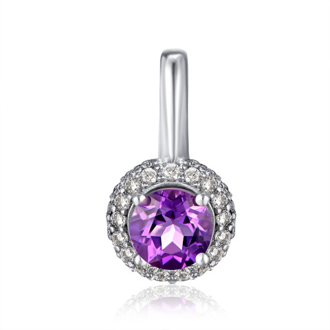 Серебряная подвеска с аметистом и фианитами 3739р-AMT