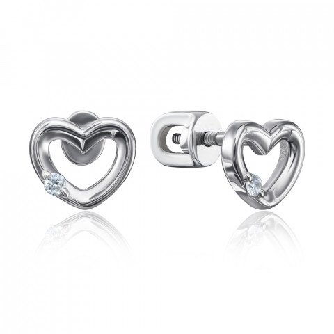 Серебряные пуссеты «Сердце» с бриллиантами. (817012/12/1/9116)