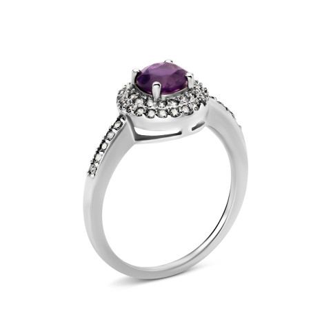 Серебряное кольцо с аметистом и фианитами (Тд0012/ам-R)
