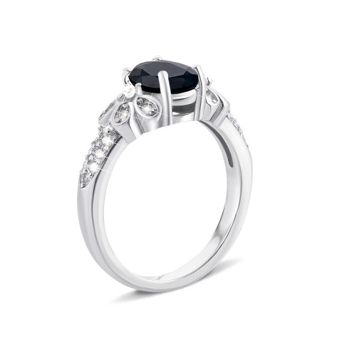 Серебряное кольцо с сапфиром и фианитами (Тд0063/сап-R)