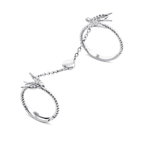 Фаланговое серебряное кольцо Ласточки с фианитами (К2Ф/2015-18.5)