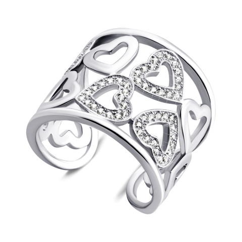 Серебряное кольцо Сердце с фианитами (К2Ф/2028-17)