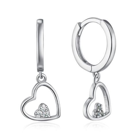 Серебряные серьги-конго Сердце с фианитами B00933-E/12/1