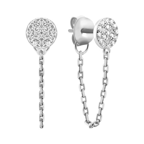 Серебряные серьги-подвески c фианитами (B04134)