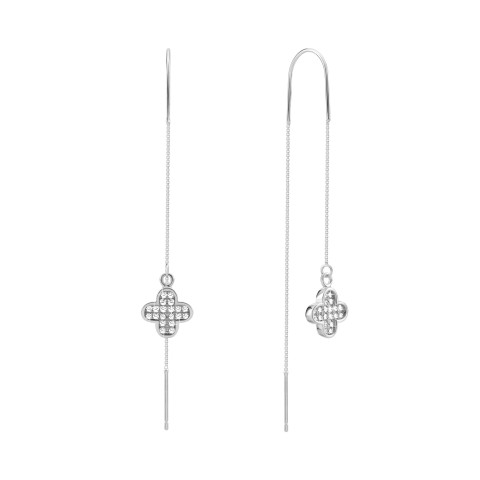 Серебряные серьги-протяжки Клевер c фианитами (B14220)