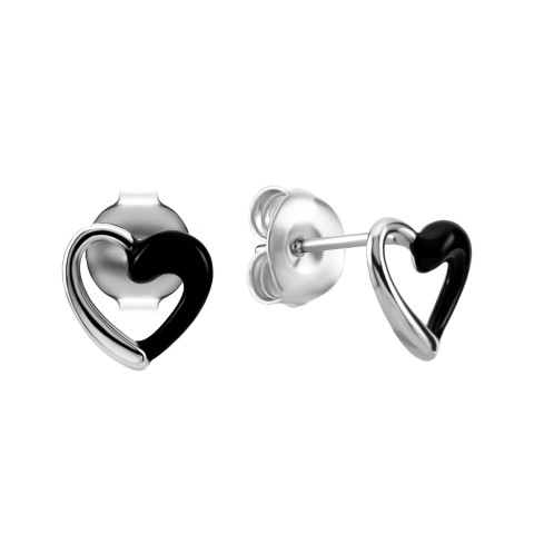 Серебряные пуссеты Сердце с эмалью (B17038)