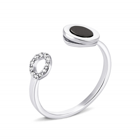 Безразмерное серебряное кольцо с фианитами и ониксом (К2ОФ/1300)