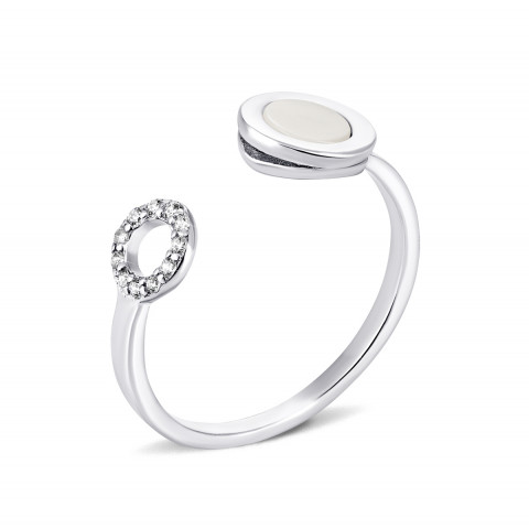 Безразмерное серебряное кольцо с фианитами и перламутром (К2ПФ/1300)