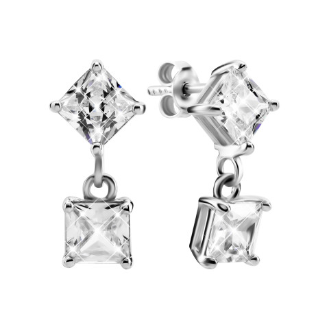 Серебряные серьги-подвески c фианитами (с1370Rh)