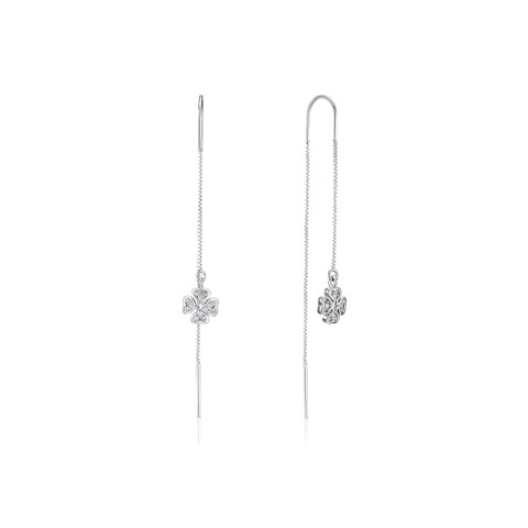 Серебряные серьги-протяжки Клевер с фианитами (SE00366-E/12/1)