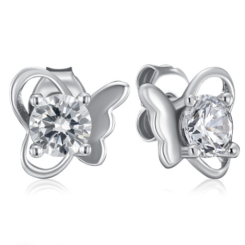 Серебряные серьги-пуссеты Бабочка с фианитами (SE00647-E/12/1)