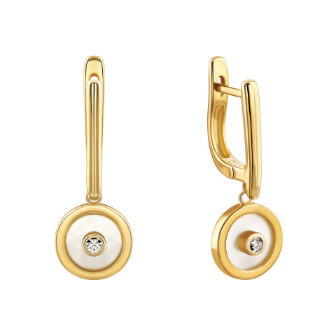 Серебряные серьги-подвески с перламутром и фианитом (E001858-GD)