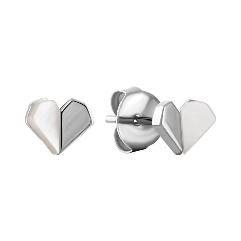 Серебряные серьги-пуссеты Сердце с перламутром (E001885)