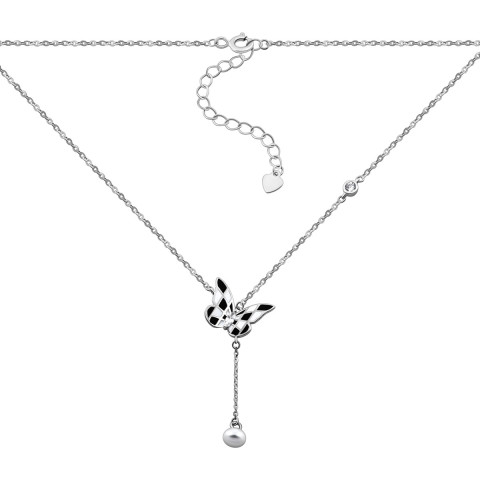 Серебряное колье с жемчугом и фианитами (EN02472)