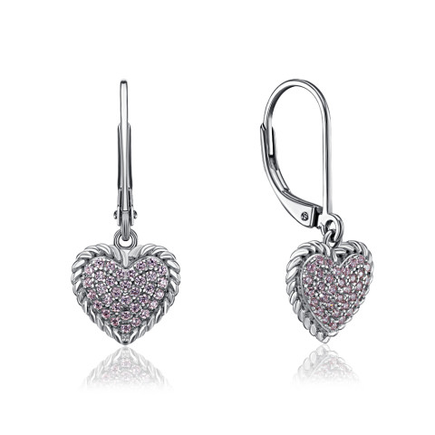 Серебряные серьги-подвески Сердце с фианитами (GE13960A-E/12/1504)