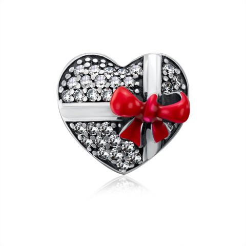 Серебряная подвеска-шарм Сердце с фианитами и эмалью (HE-851-D-P/12/2283)