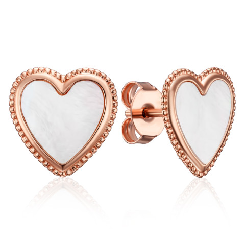 Серебряные позолоченные серьги-пуссеты Сердце с перламутром (HJES-866-ROSE-E/17/4534)