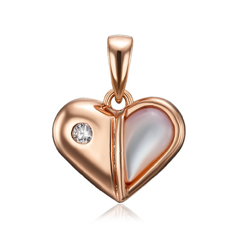 Серебряная позолоченная подвеска Сердце с фианитом и перламутром (HJP-869-ROSE-P/17/4510)