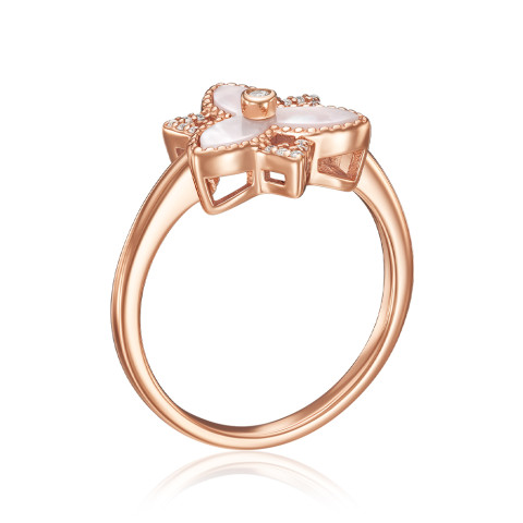 Серебряное кольцо с фианитом и перламутром HJR-2152-ROSE-R/17/1090