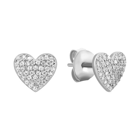 Серебряные серьги-пуссеты Сердце с фианитами (JB00305)