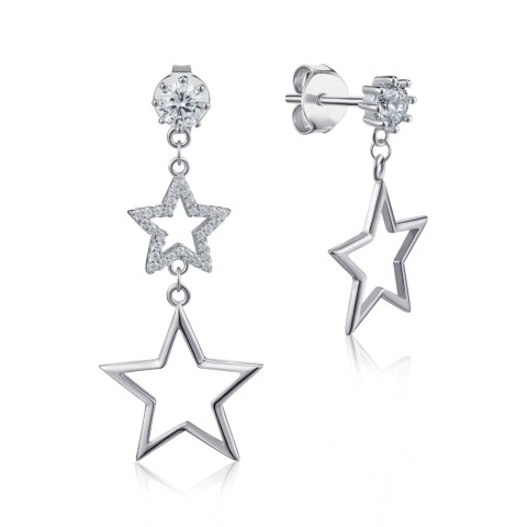 Серебряные серьги-подвески Звездочки с фианитами JB01705-E/12/1