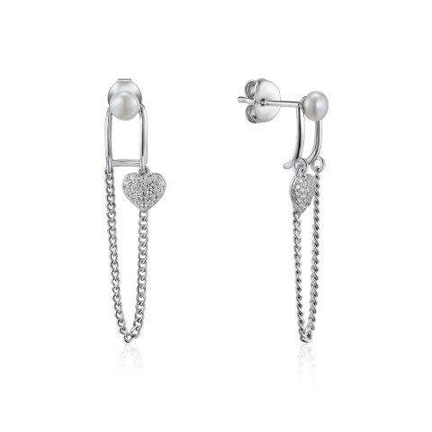 Серебряные серьги с жемчугом и фианитами  JB03204-E/12/4920