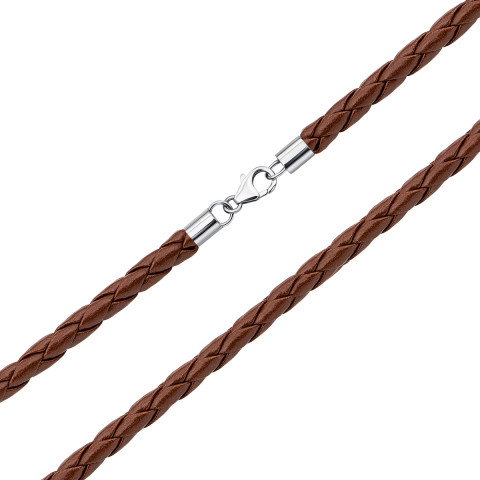 Ювелирный шнурок из кожи с серебряными вставками (1NE404731/рыж-L)