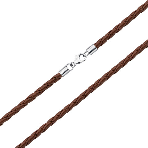 Ювелирный шнурок из кожи с серебряными вставками (1NE404732/рыж-L)