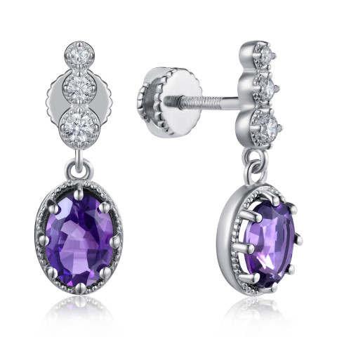 Серебряные пусеты с аметистом и фианитами KRS_623-AM-E/12/5272