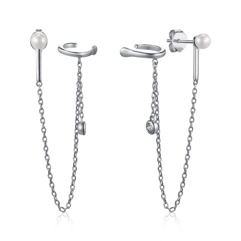 Серебряные пуссеты с жемчугом и фианитами ME14841A-E/12/4793