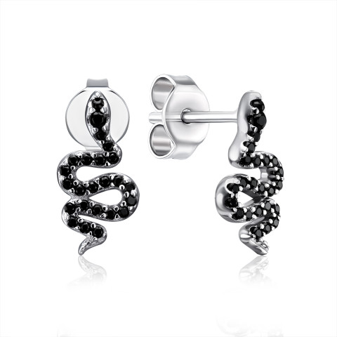 Серебряные серьги-пуссеты Змея с фианитами (ME15380A-E/12/526)