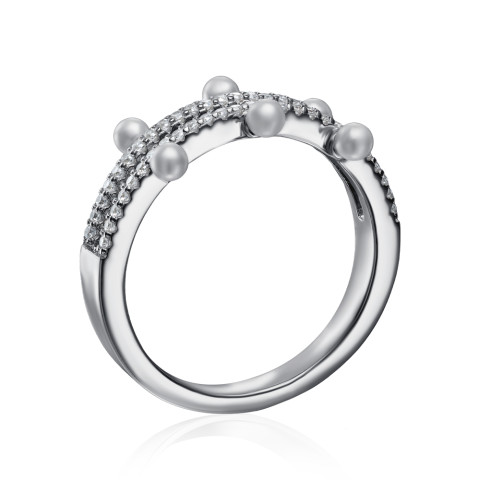 Серебряное кольцо с фианитами и жемчугом (ML14294A-R/12/4512)